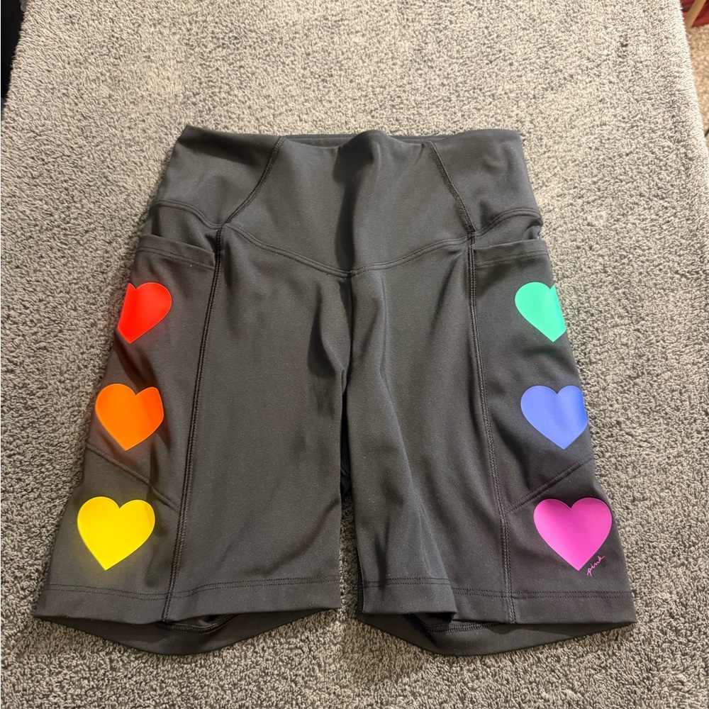 PINK Women's Rainbow Heart Patterned Activewear Shorts- Size S